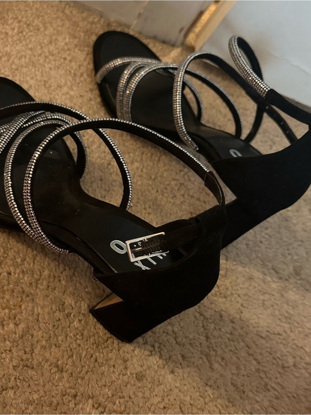 DSW Black Strappy Rhinestone Block Heel Sandals